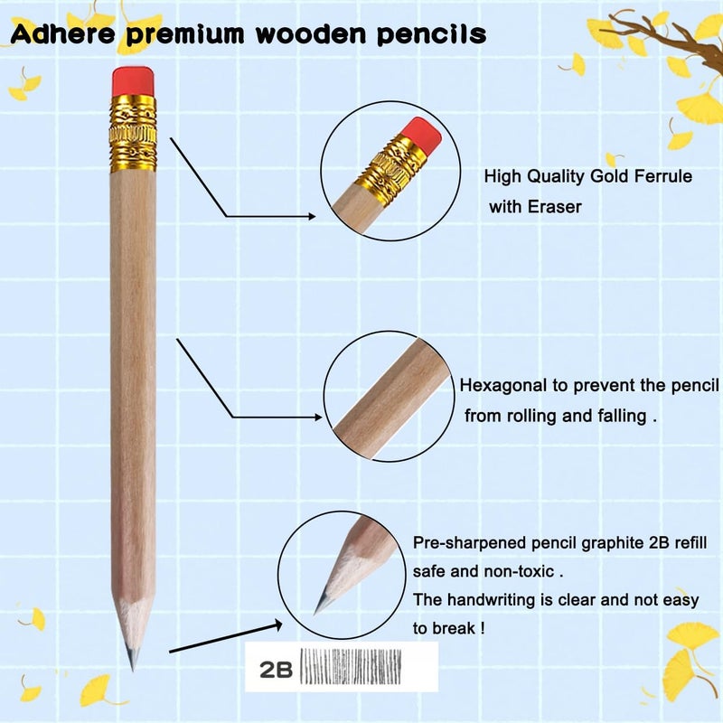 Adhere 50pcs Golf Pencils with Eraser Hexagon Wooden half Pencils Graphite 2B for Golf Event Scoring, Classroom, Wedding, Pew, Pocket | Free Pencil Sharpener (z-Nature・Hexagon・50pcs) - Image 3